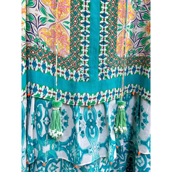 Anthropologie by Hemant & Nandita Silk Sequins and Beaded Tiered Dress Sz XSP - Picture 3 of 9